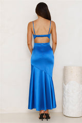 Mesmerise You Satin Maxi Dress Blue