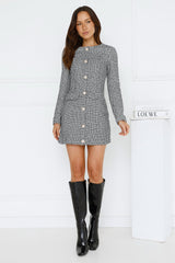 Midnight Date Tweed Long Sleeve Mini Dress Black