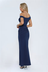 Caught In The Spotlight Off Shoulder Maxi Dress Navy