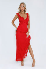 Enchanted By You Lace Midi Dress Red