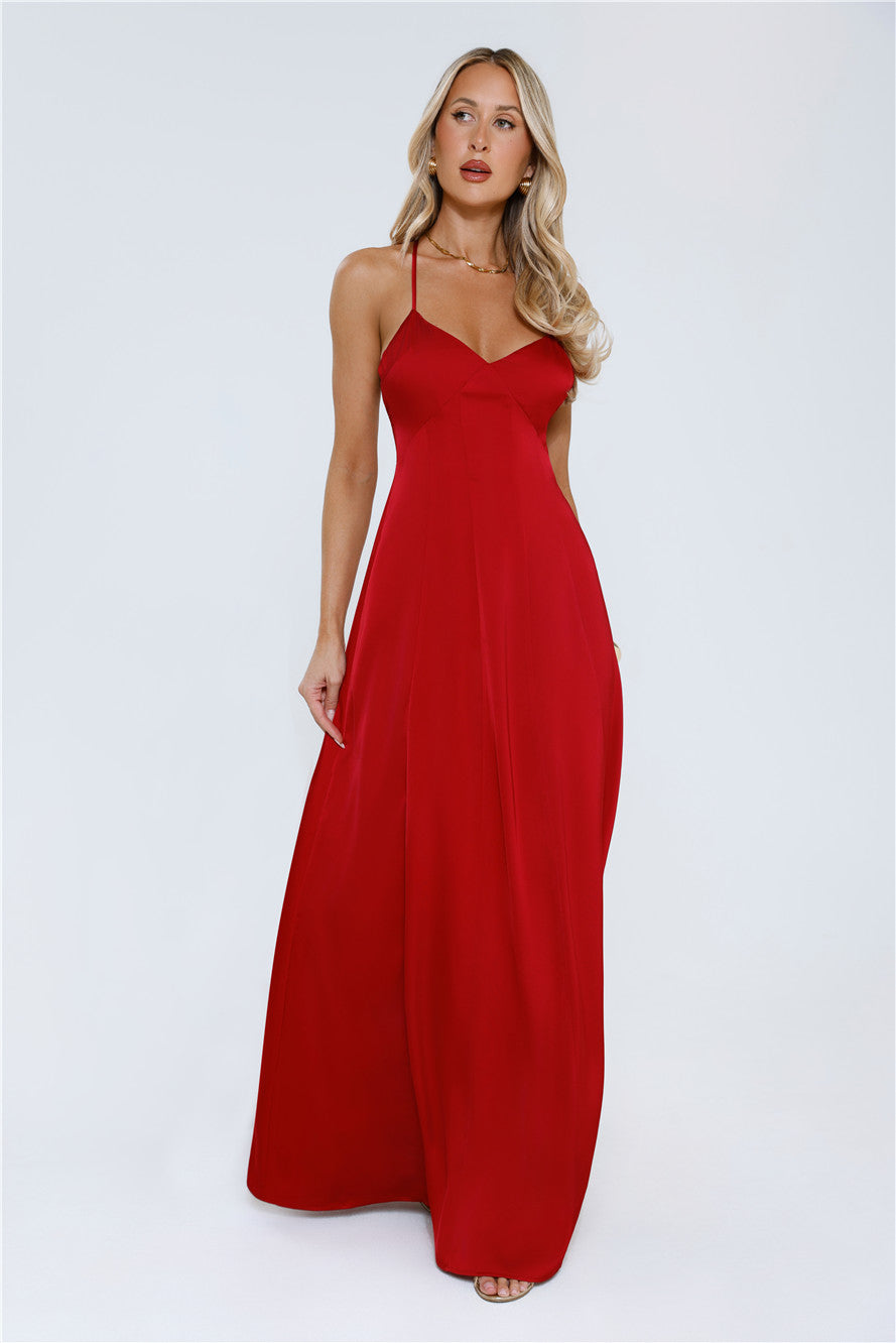 Luxe Horizon Satin Maxi Dress Red