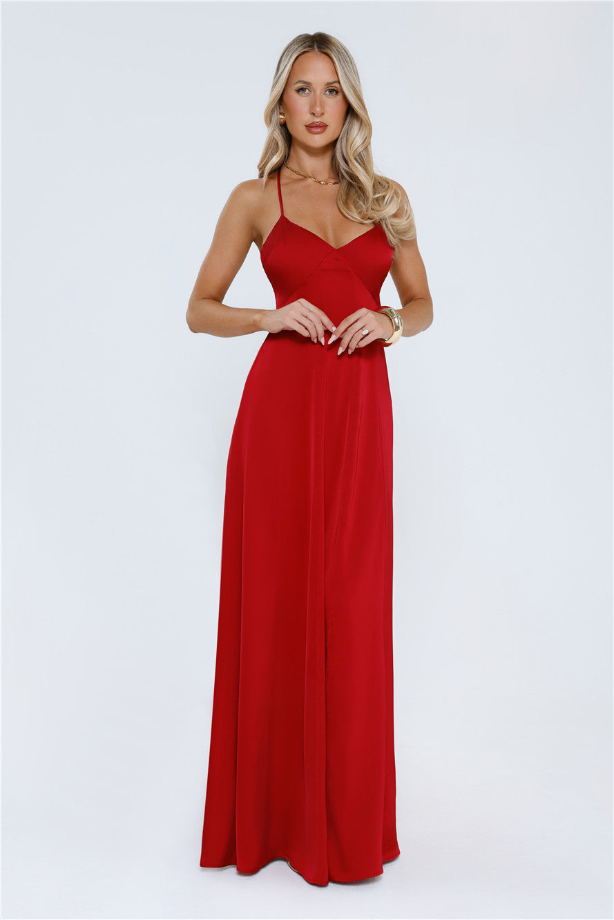 Luxe Horizon Satin Maxi Dress Red
