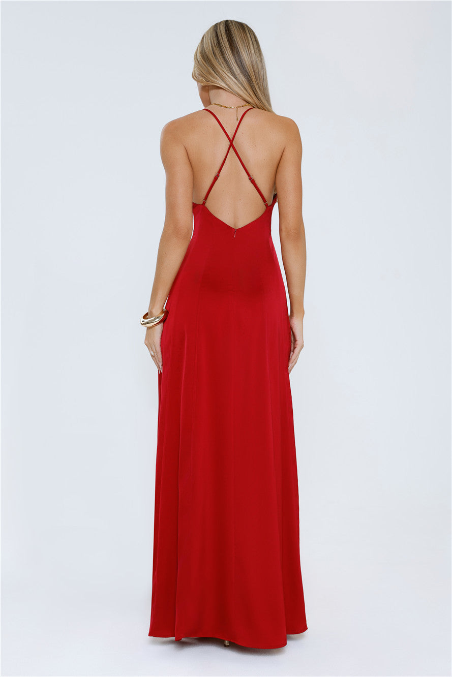 Luxe Horizon Satin Maxi Dress Red