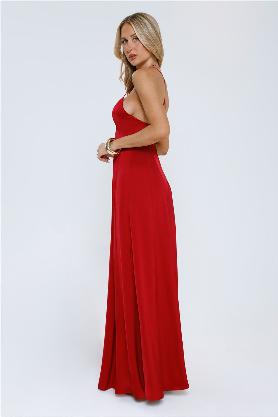 Luxe Horizon Satin Maxi Dress Red