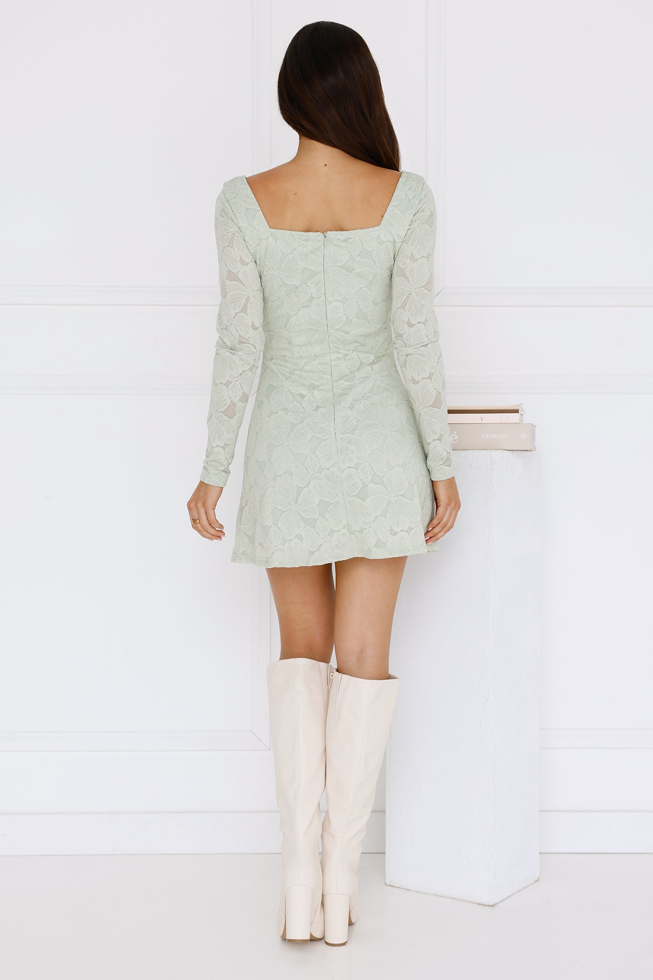 Evergreen Delight Long Sleeve Mini Dress Sage