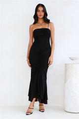 Style Night One Shoulder Mesh Midi Dress Black