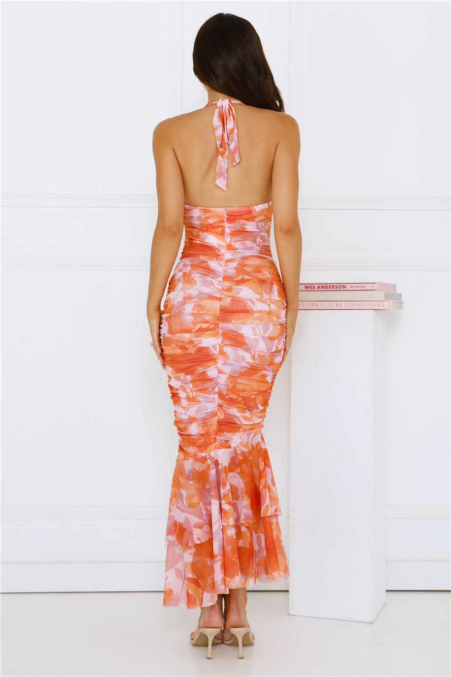 Painted Skies Mesh Maxi Dress Orange