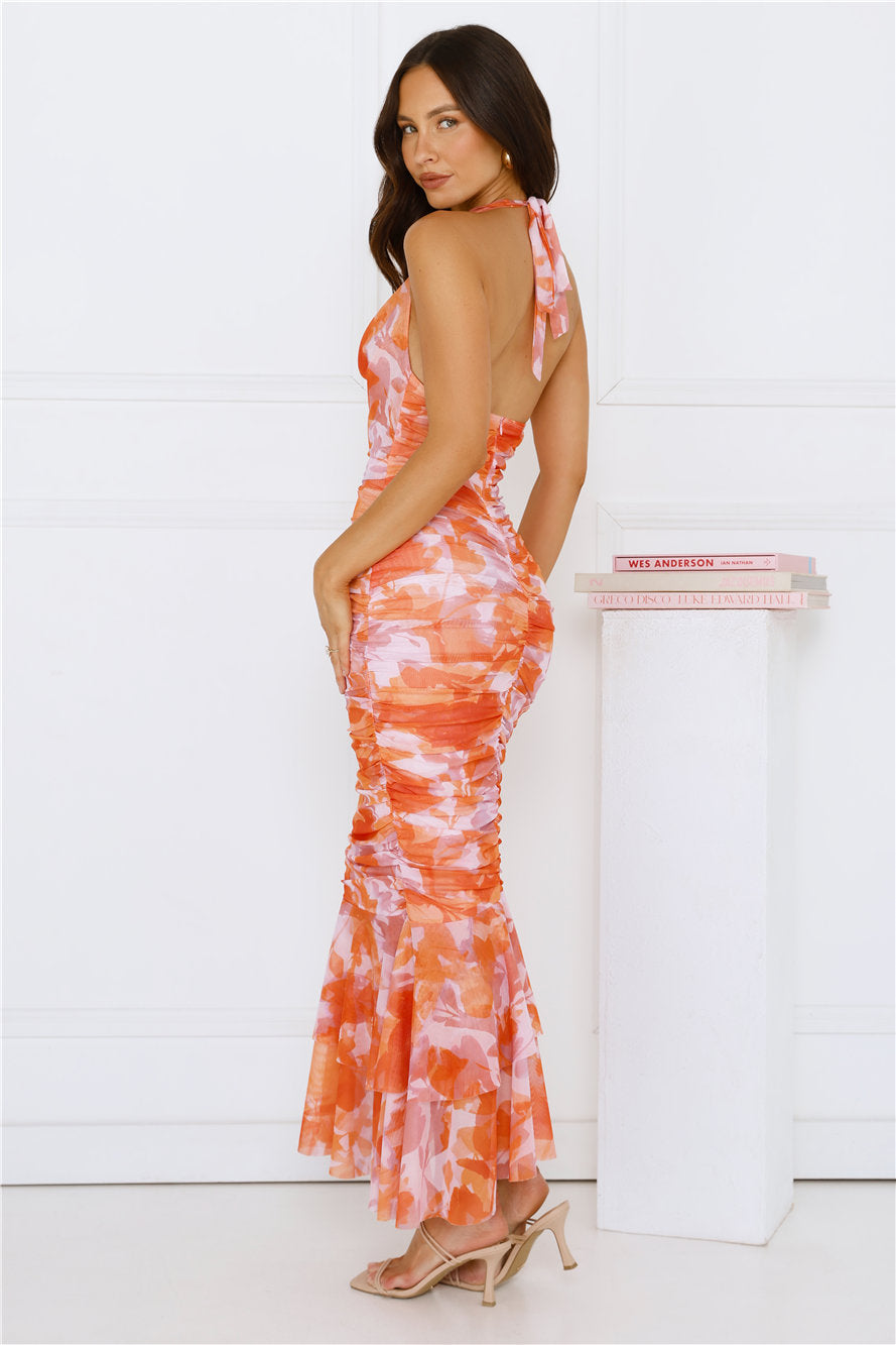 Painted Skies Mesh Maxi Dress Orange