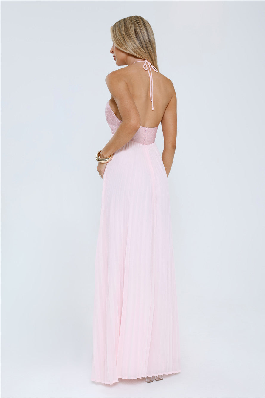 Starlit Ballroom Halter Sequin Maxi Dress Pink