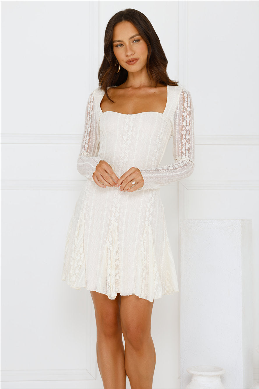 Full Time It Girl Long Sleeve Mini Dress Beige