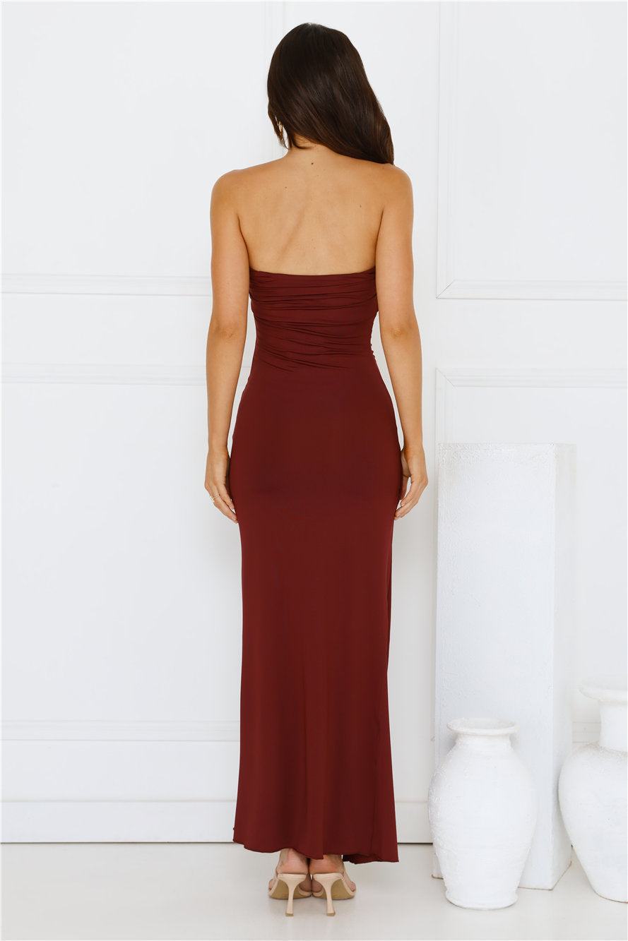Sunshine Shuffle Strapless Maxi Dress Burgundy