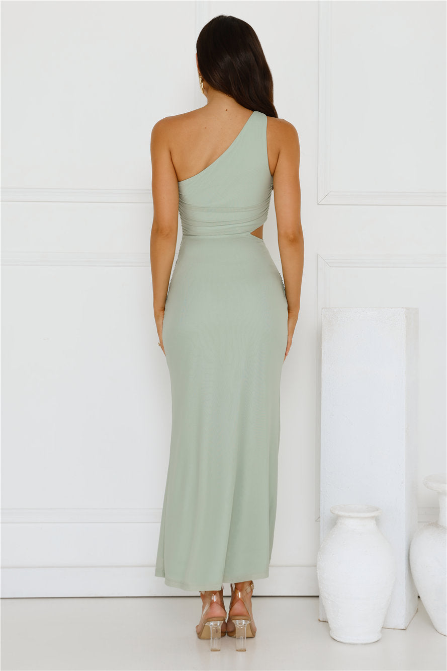 Style Capital One Shoulder Mesh Maxi Dress Sage