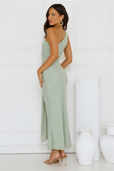 Style Capital One Shoulder Mesh Maxi Dress Sage