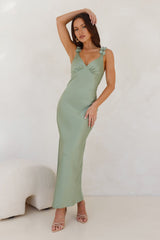 Silken Twilight Satin Maxi Dress Sage