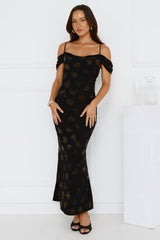 Petal Kiss Off Shoulder Maxi Dress Black
