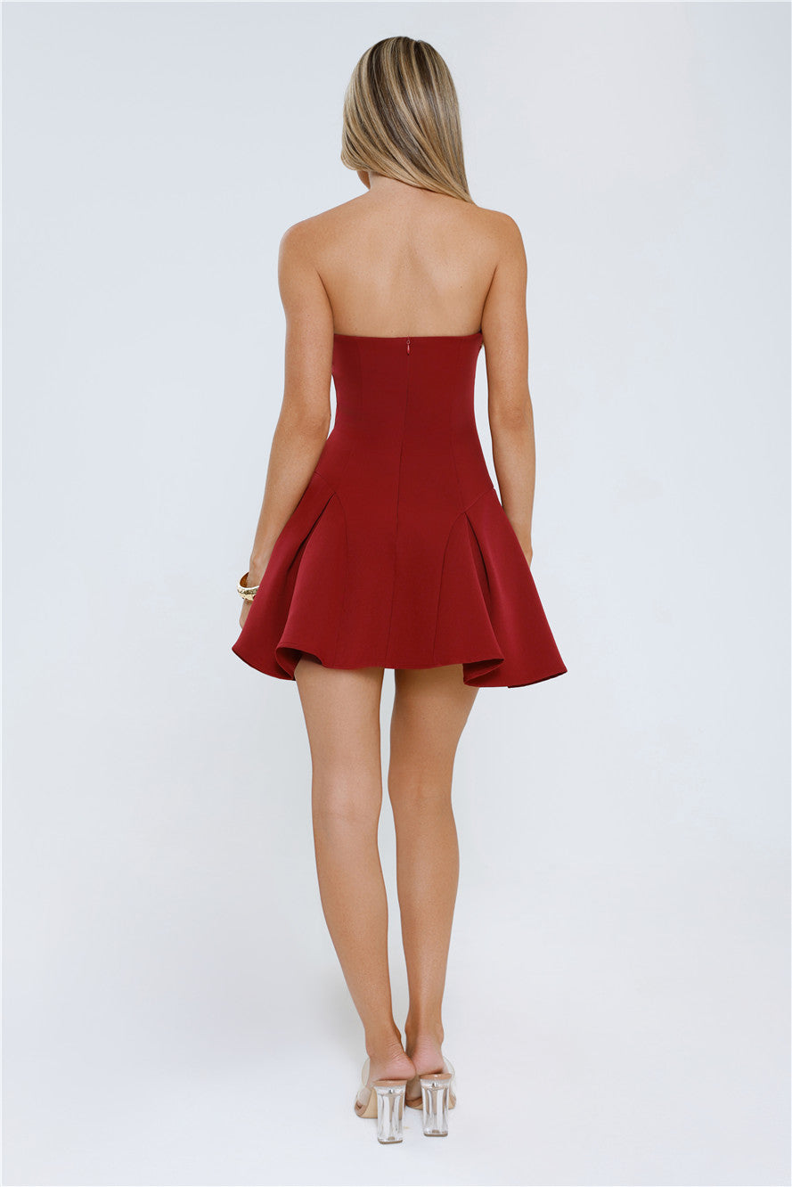 Simply Iconic Strapless Mini Dress Burgundy