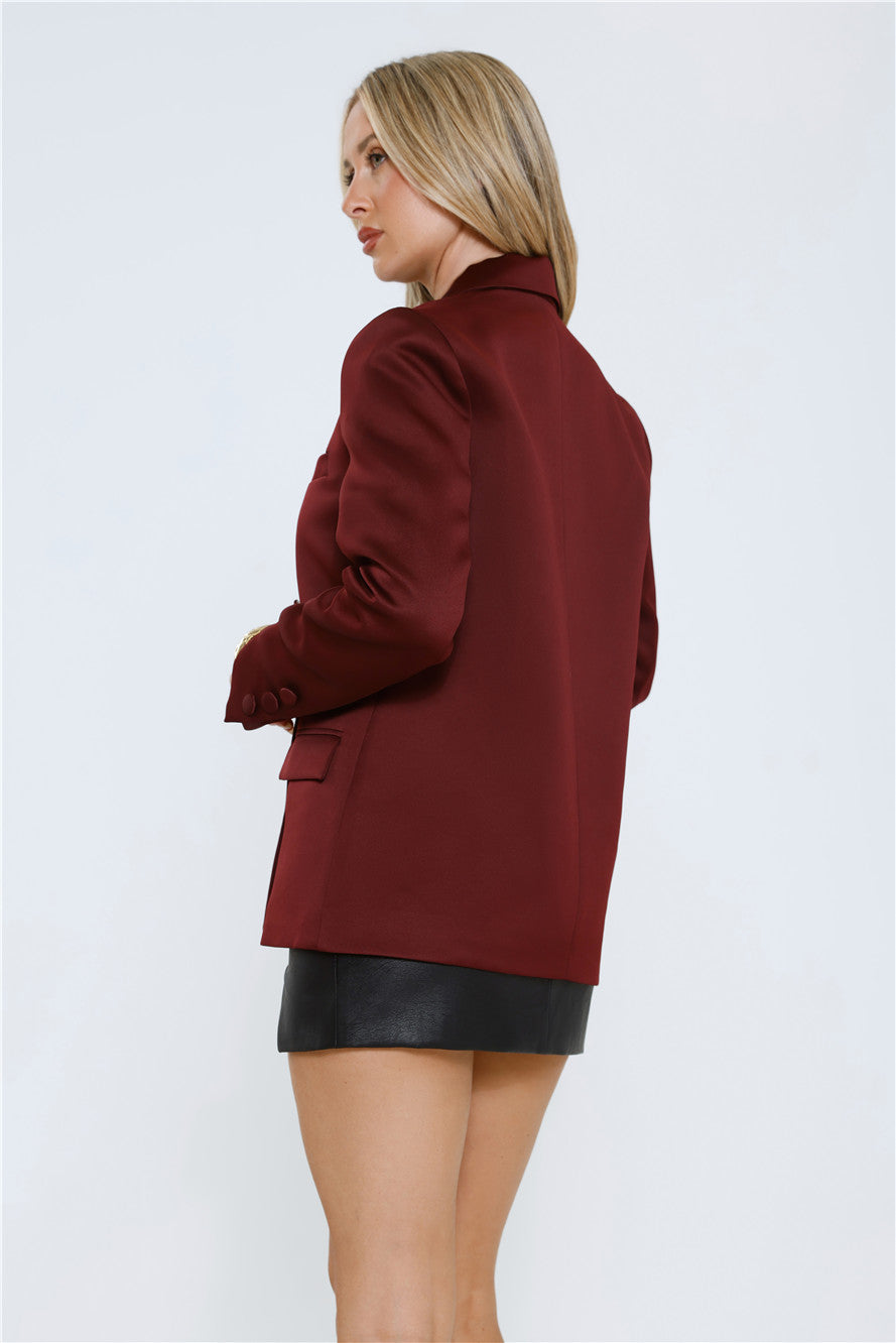 Boss Babe Energy Satin Blazer Wine
