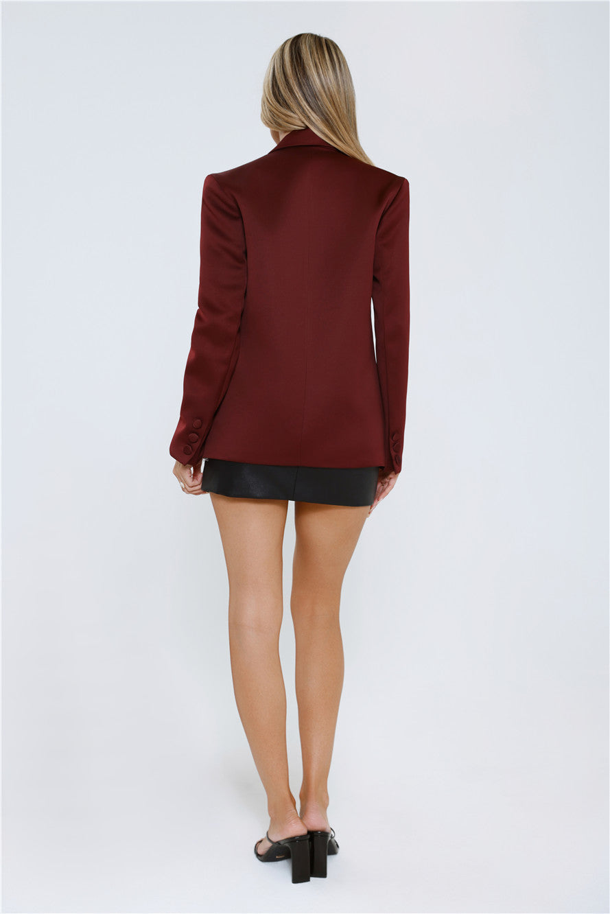 Boss Babe Energy Satin Blazer Wine