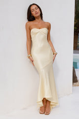Heritage Strapless Satin Maxi Dress Yellow