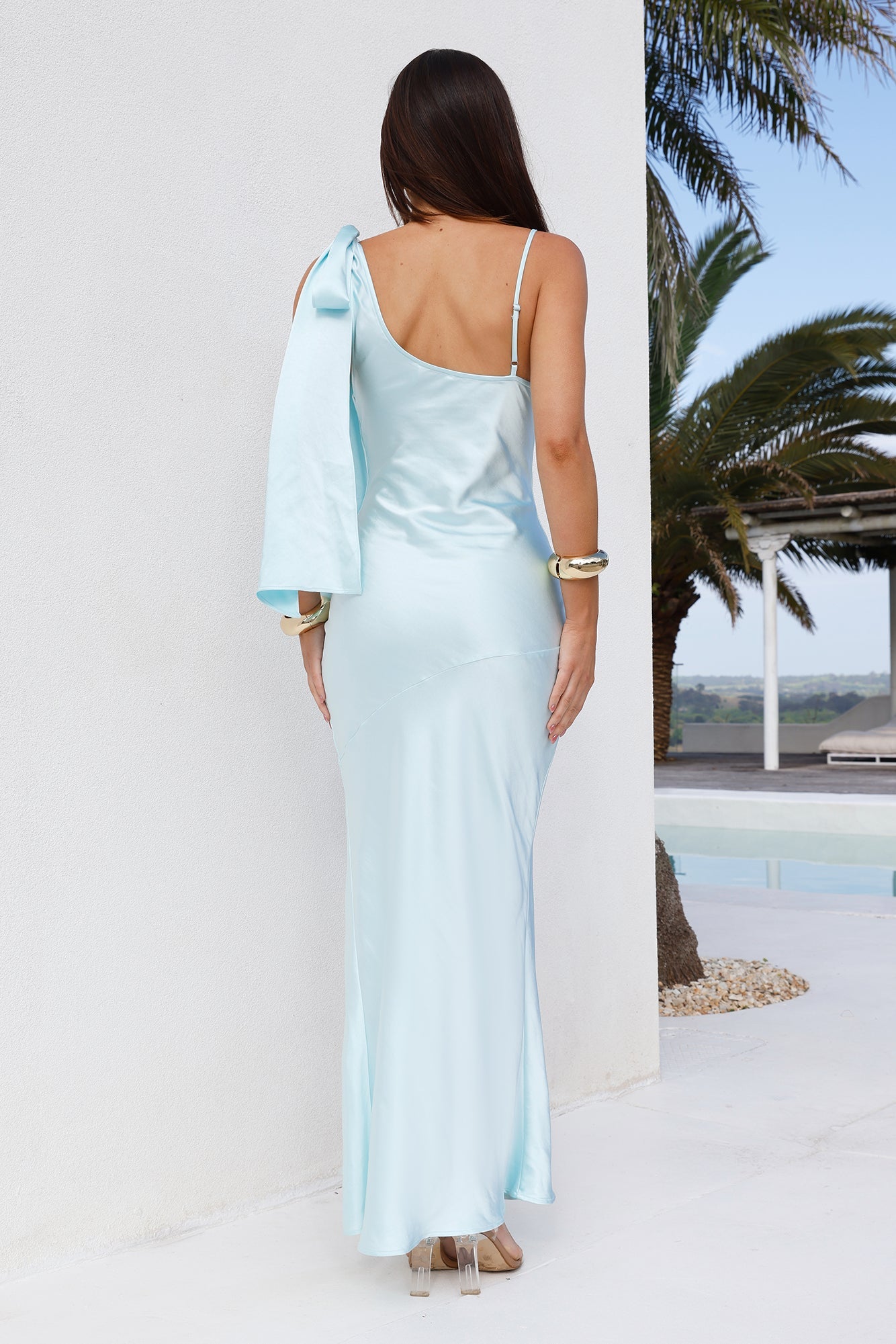 Ocean Orchid Satin Maxi Dress Blue