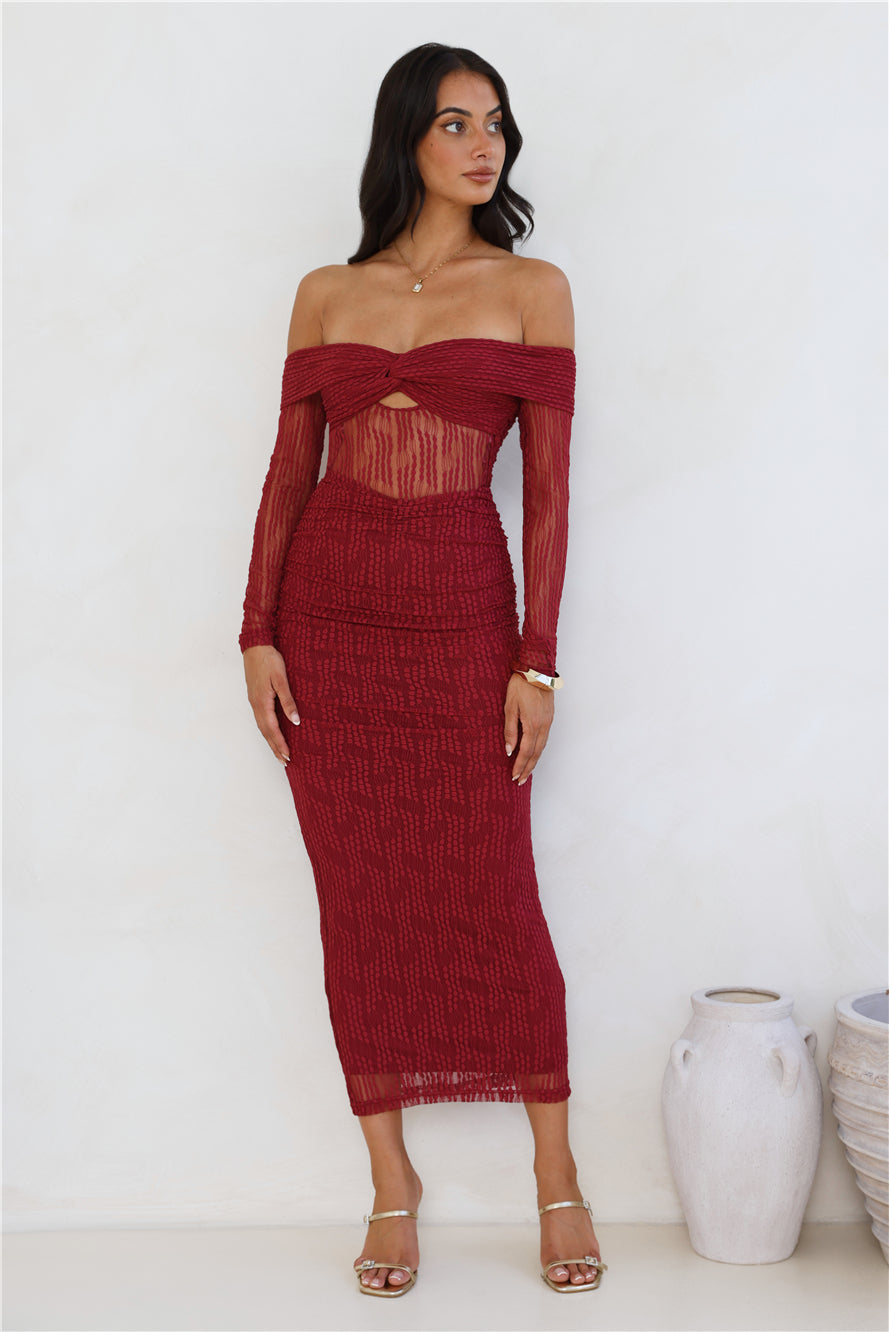 Raegan Mesh Midi Dress Burgundy