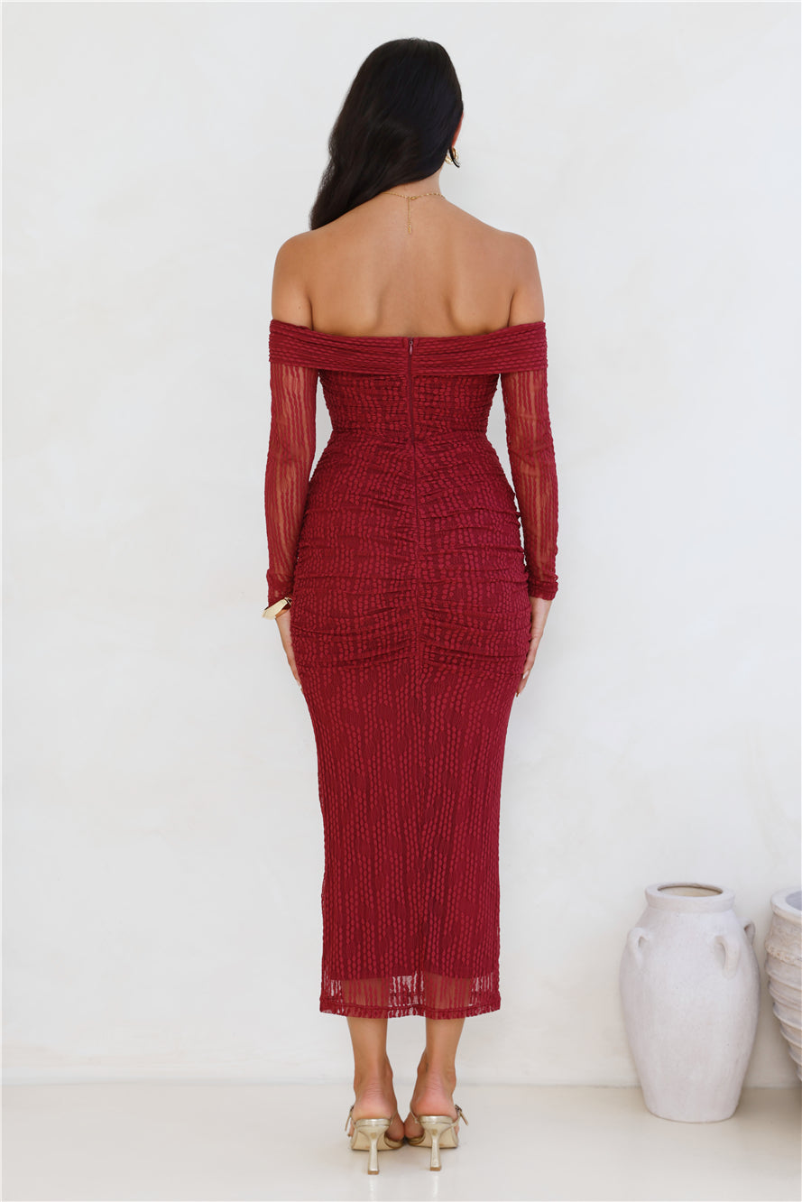 Raegan Mesh Midi Dress Burgundy