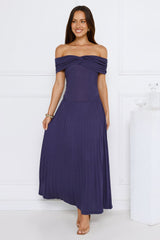 Nikita Off Shoulder Ribbed Maxi Dress Navy