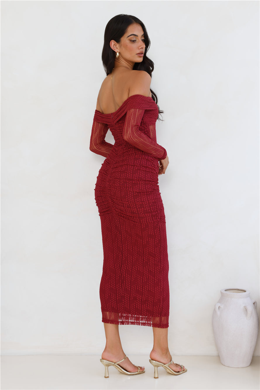 Raegan Mesh Midi Dress Burgundy
