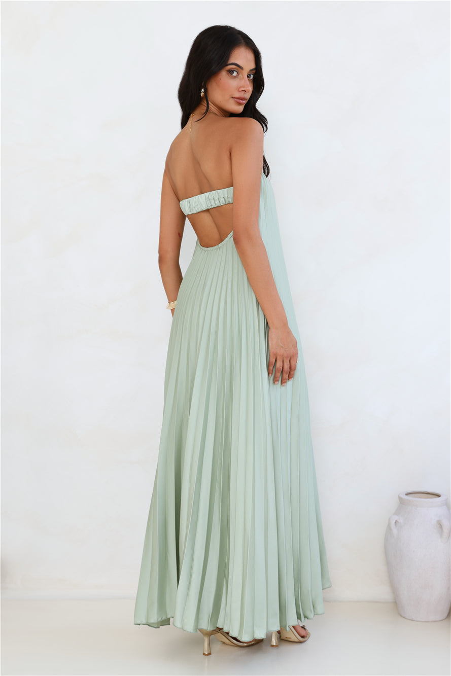 Moonlit Sea Pleated Strapless Maxi Dress Sage