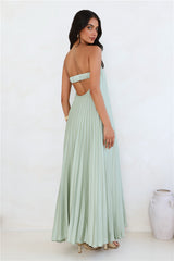 Moonlit Sea Pleated Strapless Maxi Dress Sage