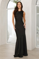Whimsical Roses Satin Maxi Dress Black
