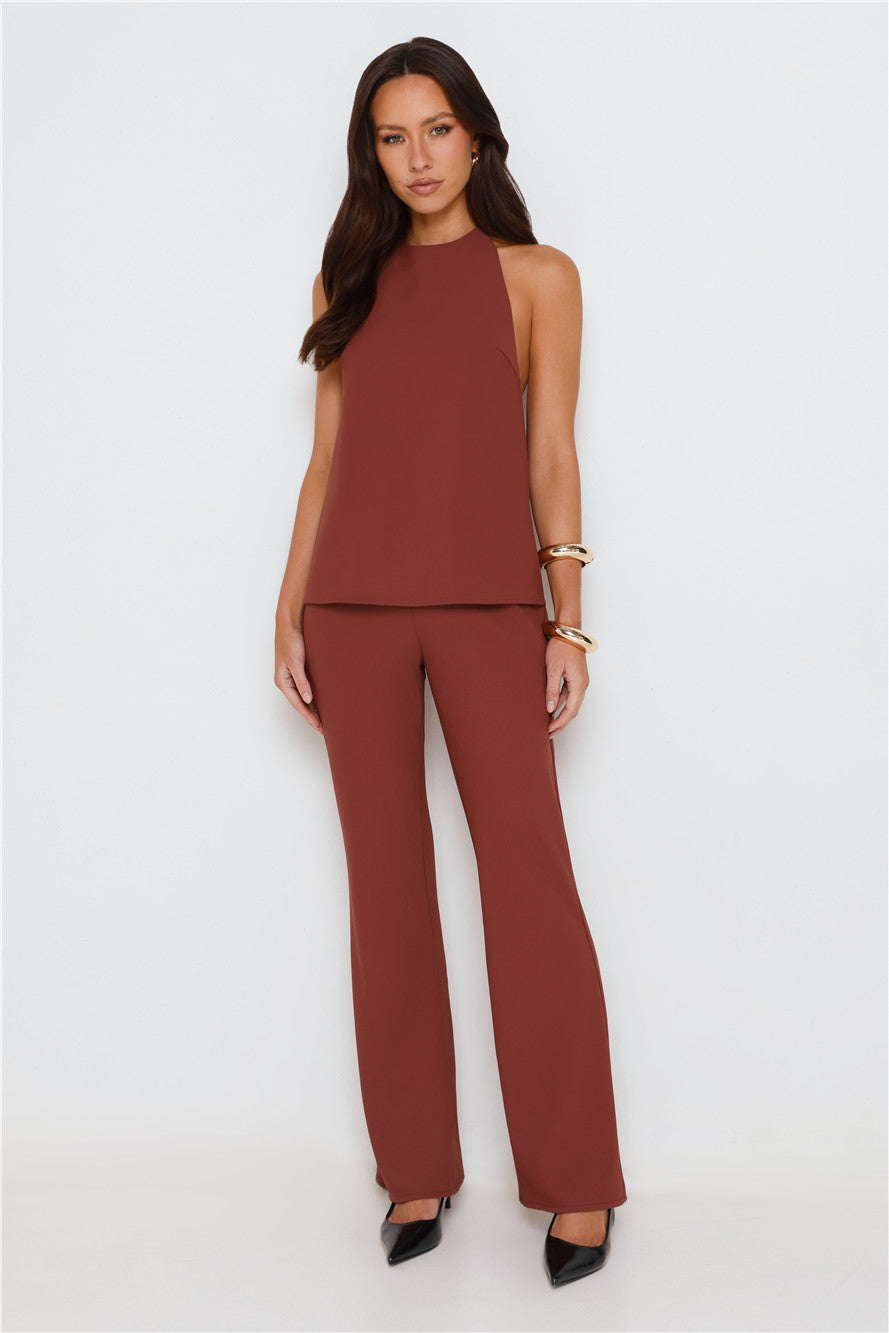Refined Edge High Rise Straight Leg Tailored Pants Brown