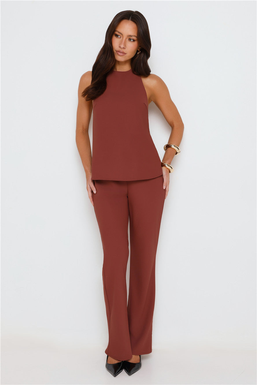 Refined Edge High Rise Straight Leg Tailored Pants Brown