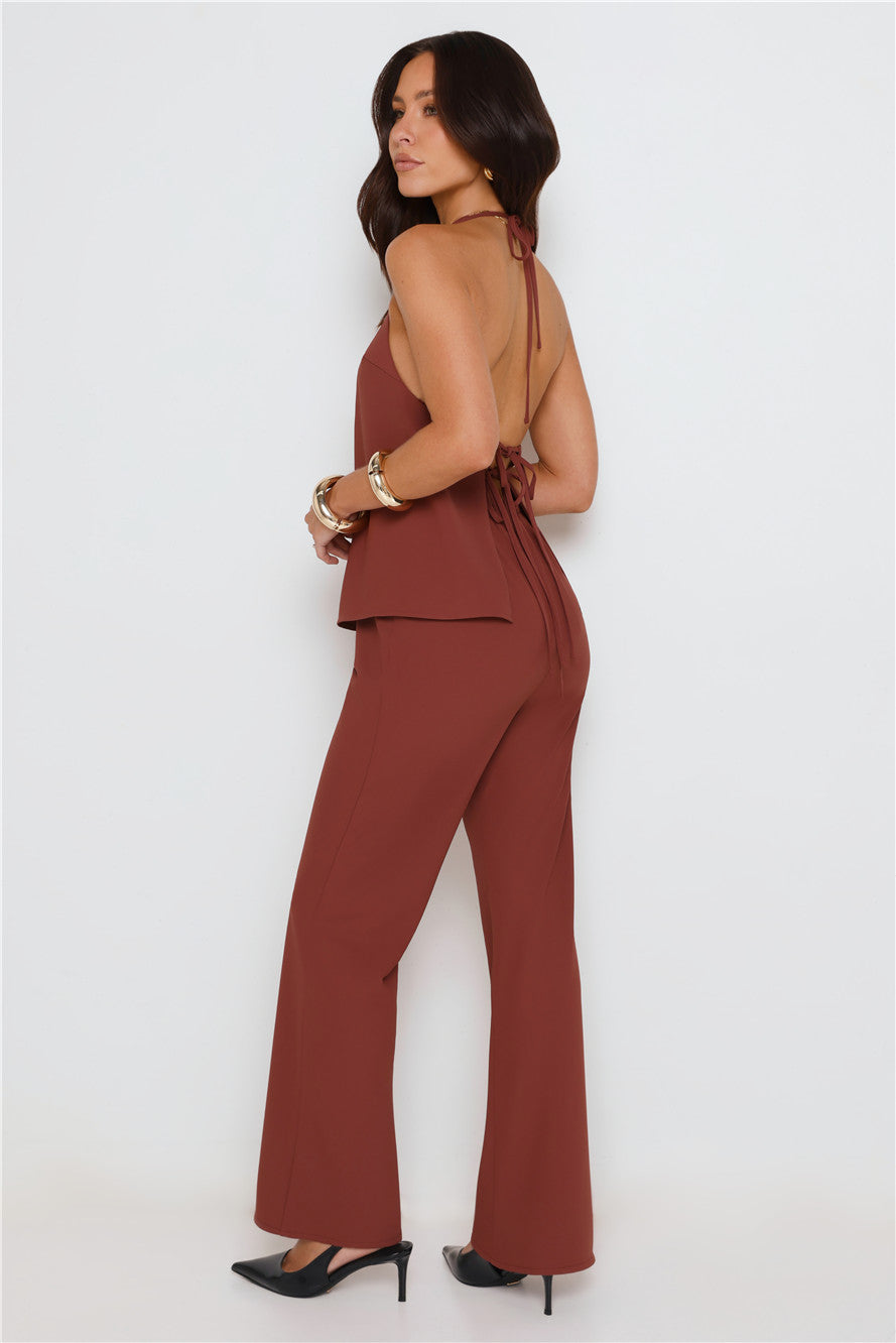 Refined Edge High Rise Straight Leg Tailored Pants Brown