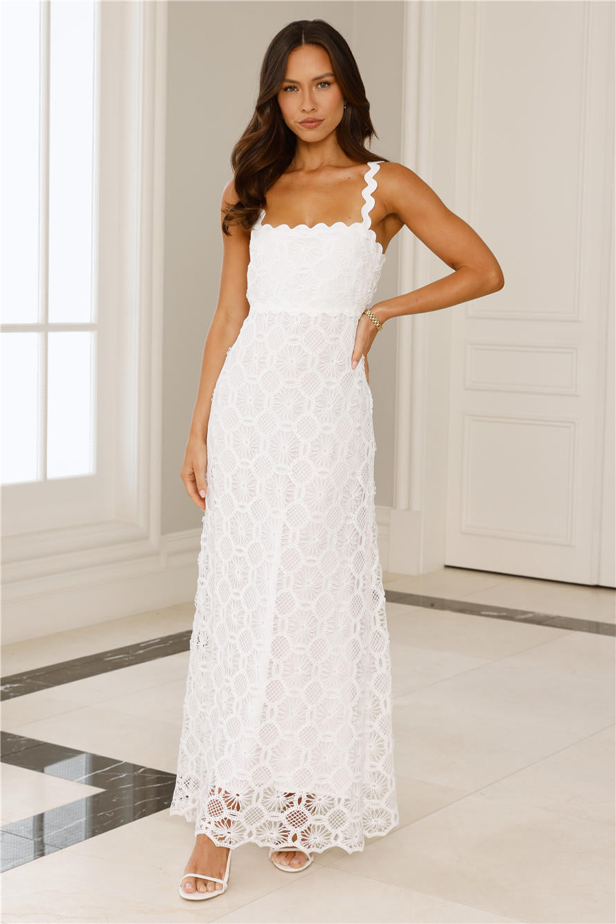 Catching Up Embroidered Maxi Dress White