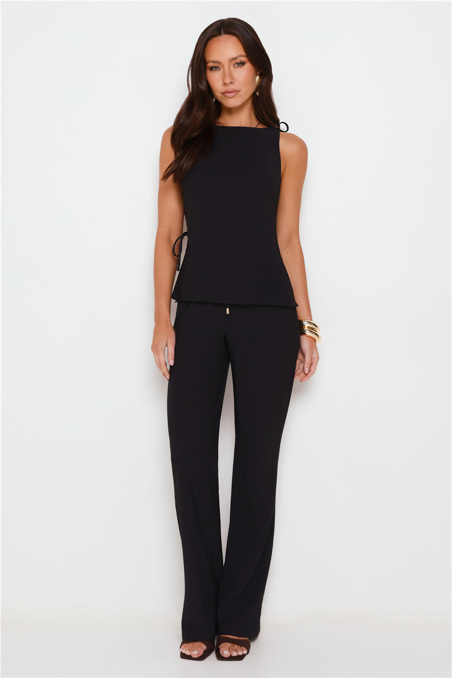 Refined Edge High Rise Straight Leg Tailored Pants Black