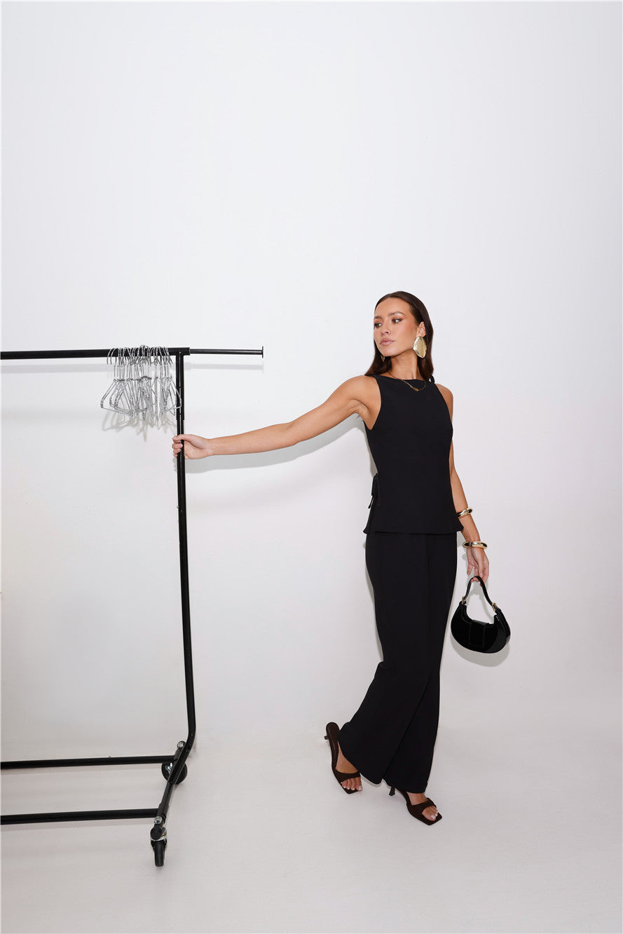 Refined Edge High Rise Straight Leg Tailored Pants Black