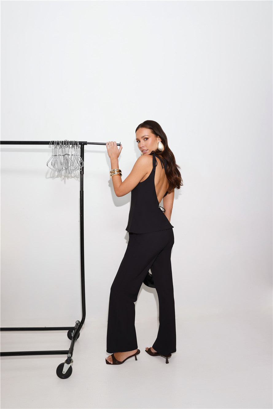 Refined Edge High Rise Straight Leg Tailored Pants Black