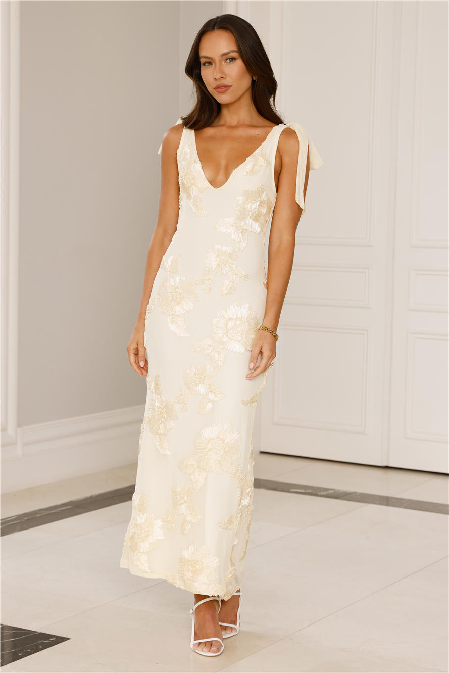 Golden Doll Mesh Maxi Dress Yellow