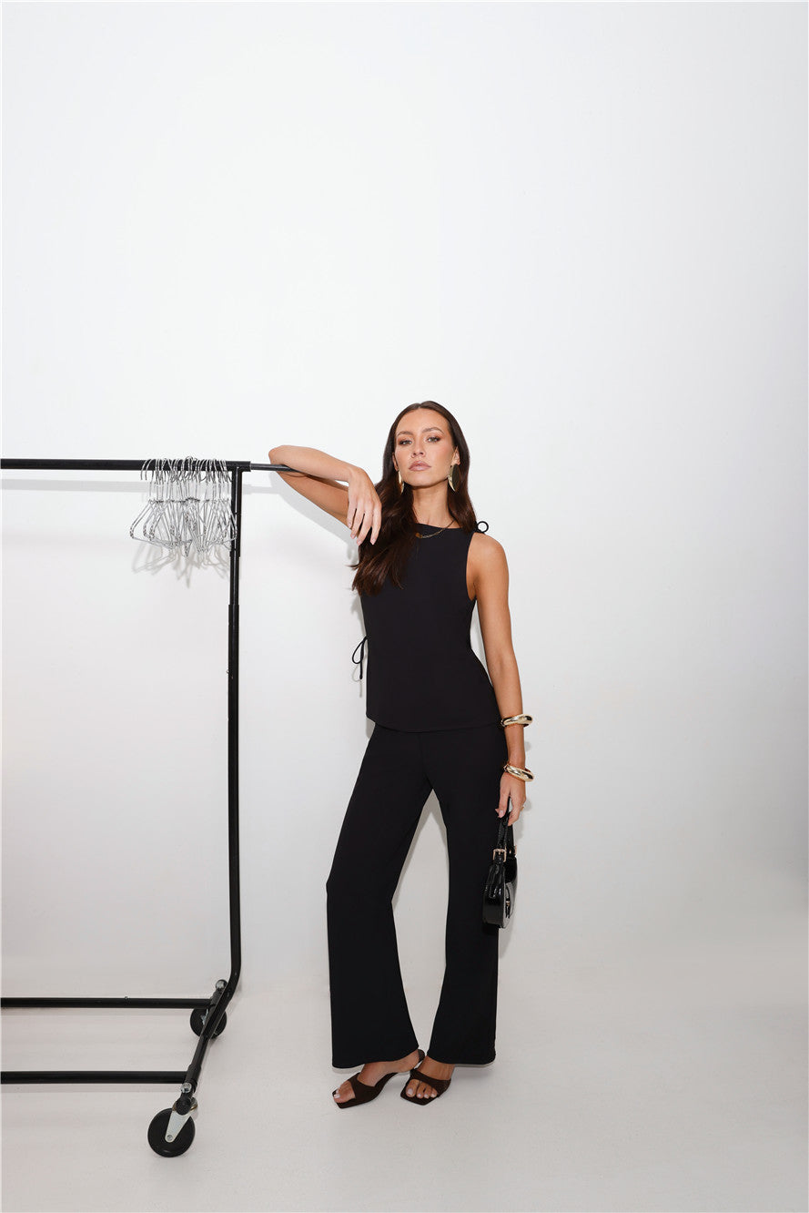Refined Edge High Rise Straight Leg Tailored Pants Black