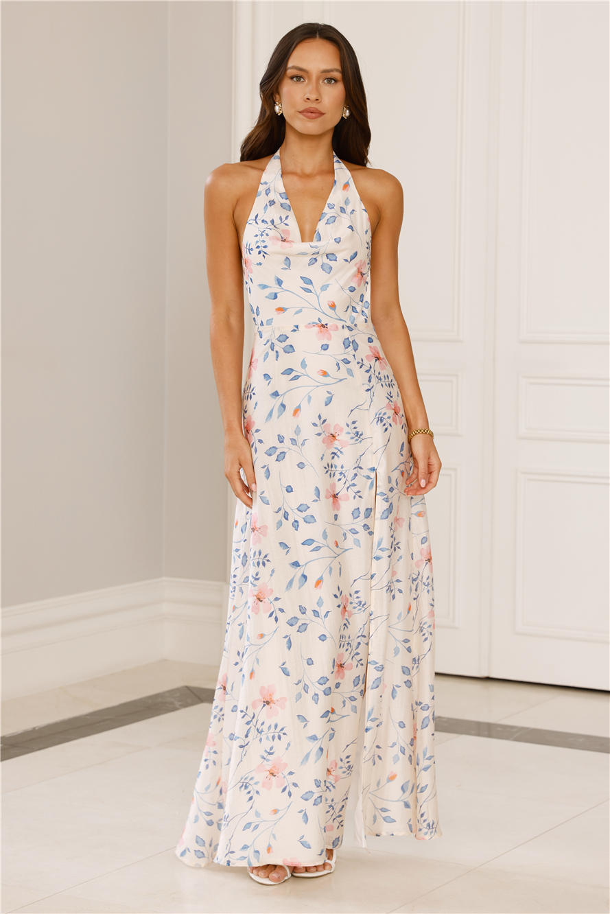 Parade Of Petals Halter Satin Maxi Dress Floral