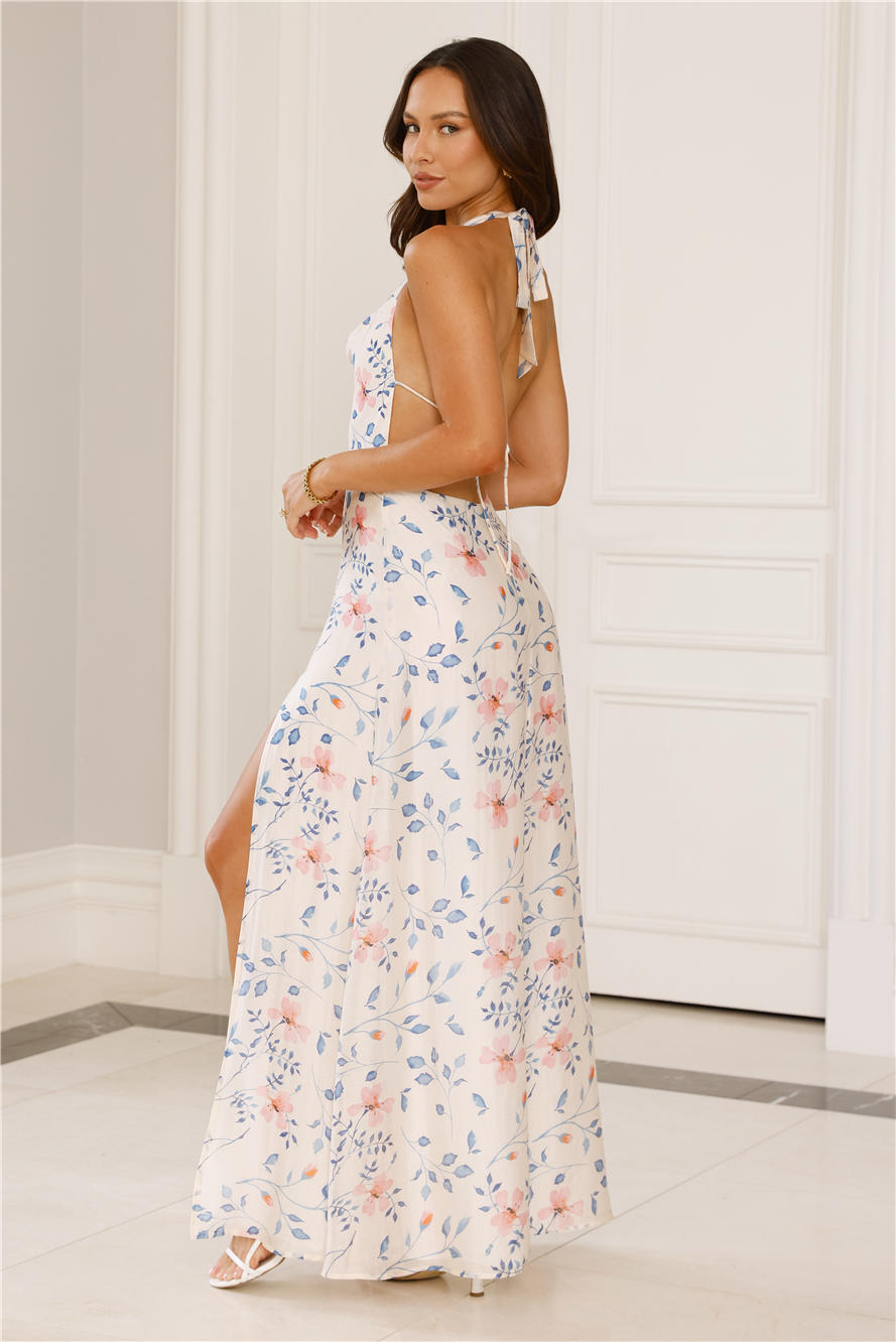 Parade Of Petals Halter Satin Maxi Dress Floral