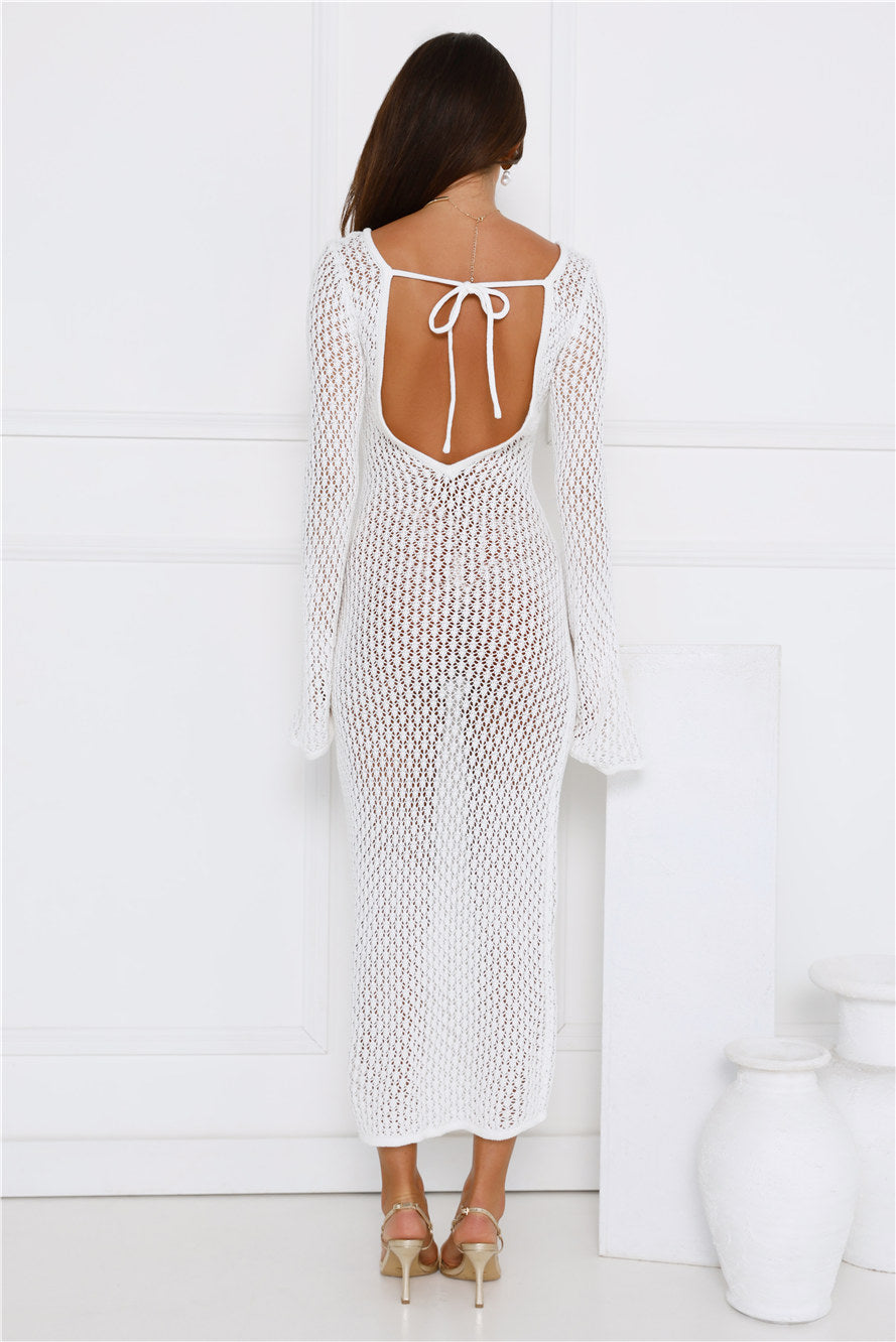 Sailing Into Sunset Knit Long Sleeve Maxi Dress White