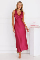 Doing The Most Satin Maxi Dress Burgundy