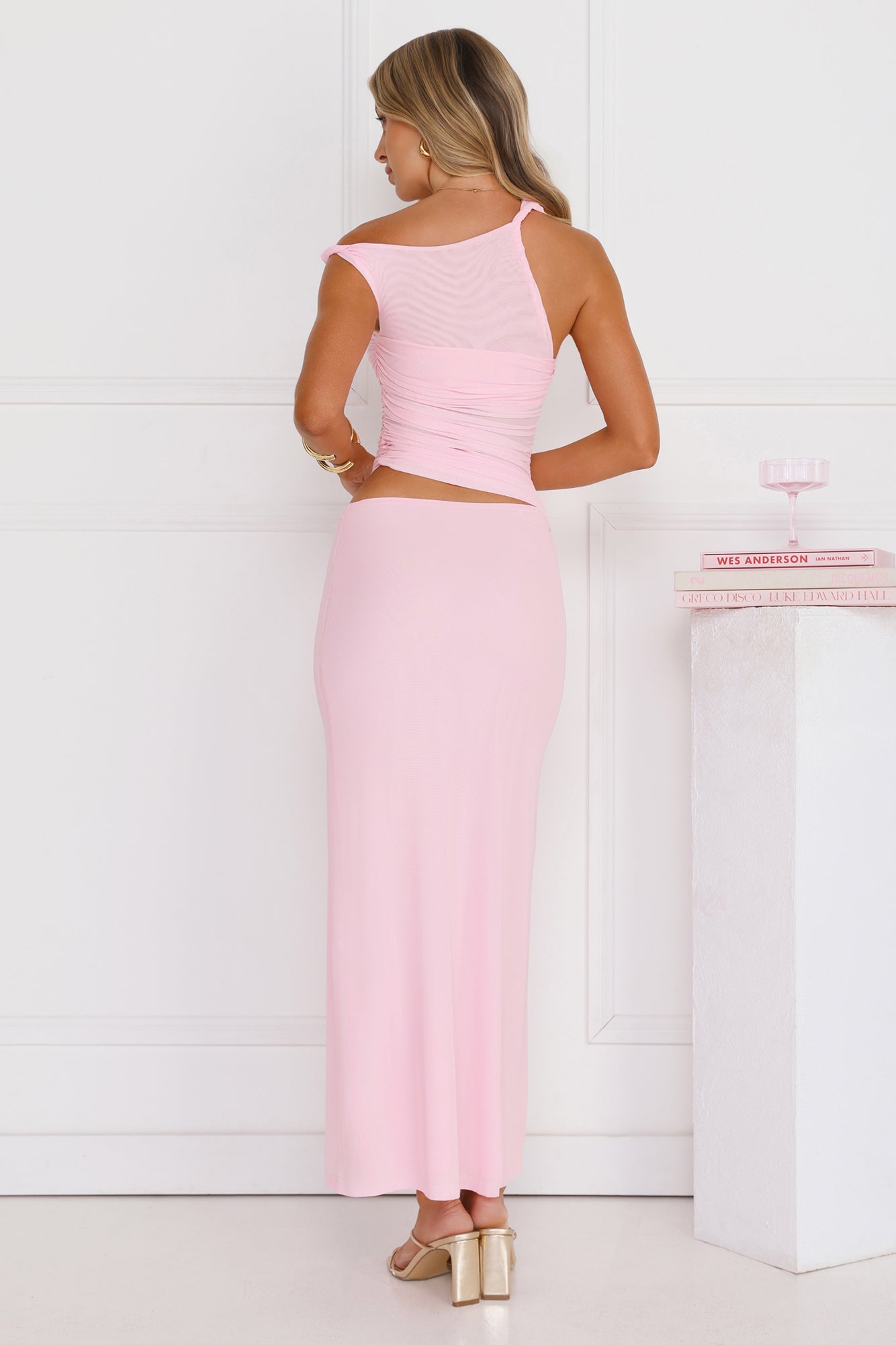 Everyday Pretty Off Shoulder Mesh Maxi Dress Pink