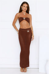 Moonlit Shores Crochet Midi Skirt Chocolate