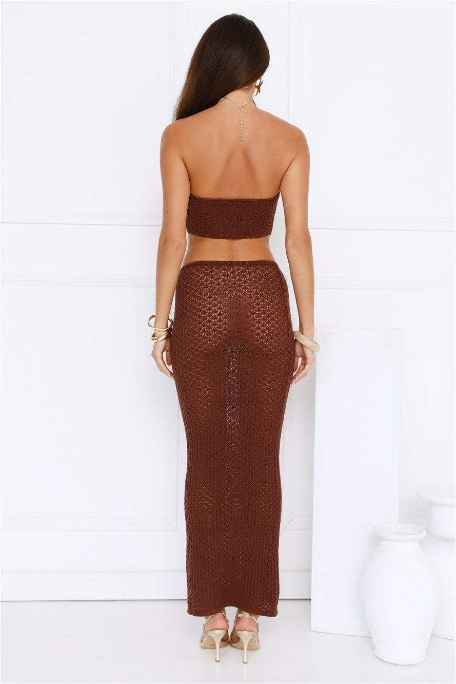 Moonlit Shores Crochet Midi Skirt Chocolate