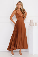 Evening Reverie Pleated Maxi Dress Brown