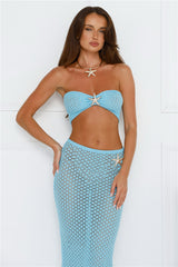 Moonlit Shores Strapless Crochet Crop Top Aqua