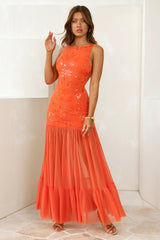 Styled To Flirt Mesh Maxi Dress Orange